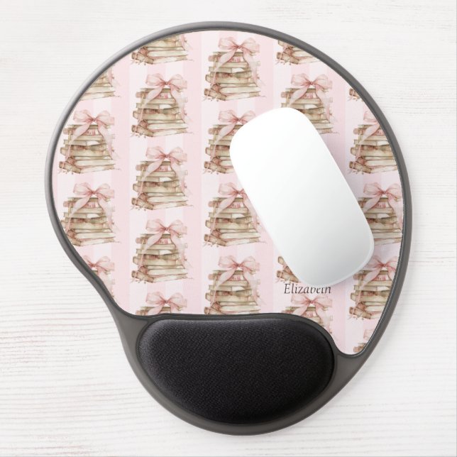 New Chapter Pink Bow Stripes Gel Mouse Pad (Left Side)