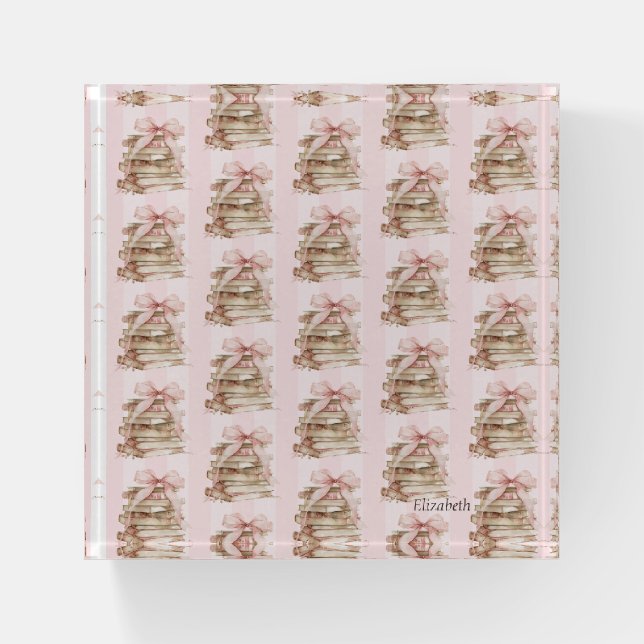 New Chapter Pink Bow Stripes Paperweight (Front)