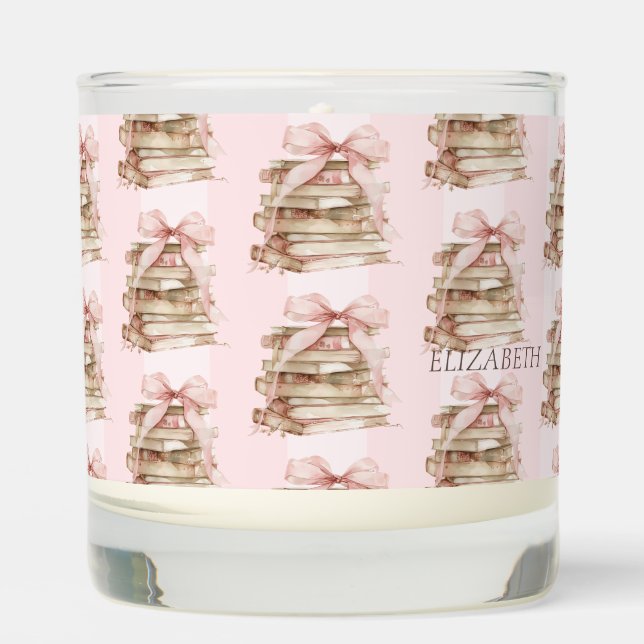 New Chapter Pink Bow Stripes  Scented Candle (Front)