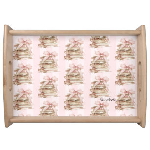 New Chapter Pink Bow Stripes Serving Tray