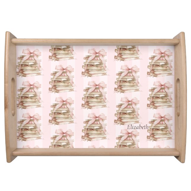 New Chapter Pink Bow Stripes Serving Tray (Front)