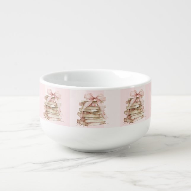 New Chapter Pink Bow Stripes  Soup Mug (Front)