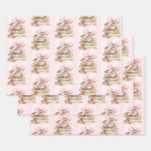 New Chapter Pink Bow Stripes Wrapping Paper Sheets