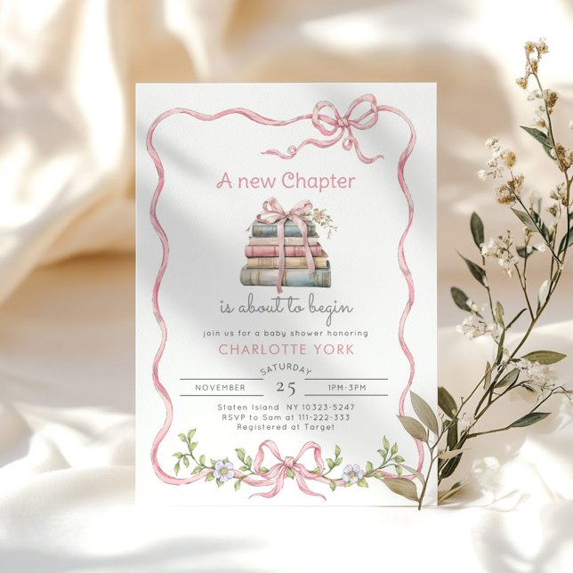 New Chapter Pink bow wildflower Baby Shower Invitation (Creator Uploaded)