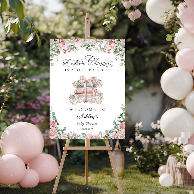 New Chapter Pink Floral Bow Baby Shower Welcome Foam Board (Creator Uploaded)