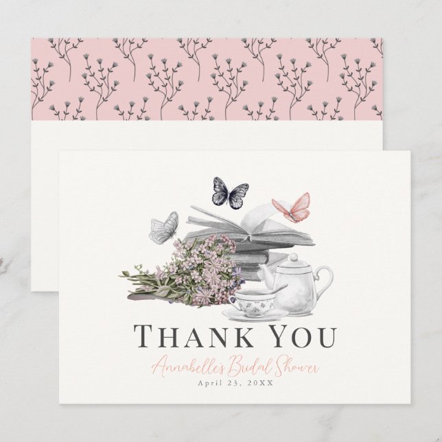 New Chapter Pink Floral Bridal Shower Thank You Note Card (Front/Back)