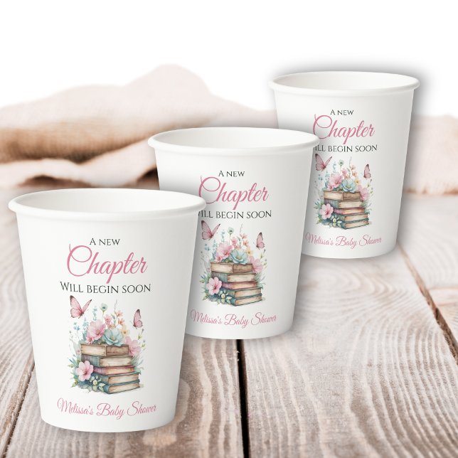 New Chapter Pink Girl Storybook Book Baby Shower Paper Cups (Creator Uploaded)