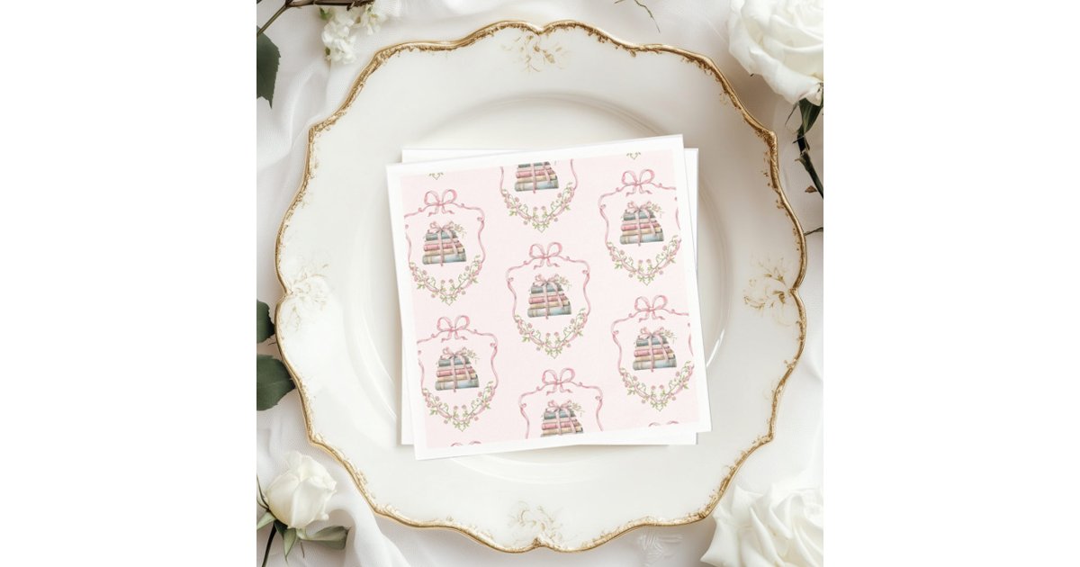 New chapter pink ribbon Bow Coquette baby shower Napkins | Zazzle