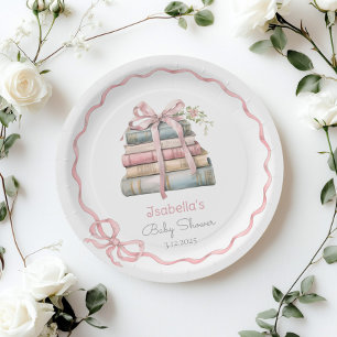 New Chapter pink ribbon Bow girl baby shower Paper Plates