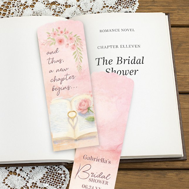 New Chapter Ring Heart Shadow Bridal Shower Bookmarks (Front/Back)