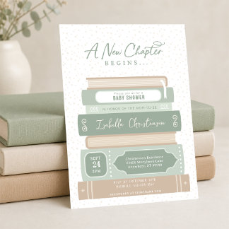 New Chapter Stacked Books Storybook Baby Shower Invitation