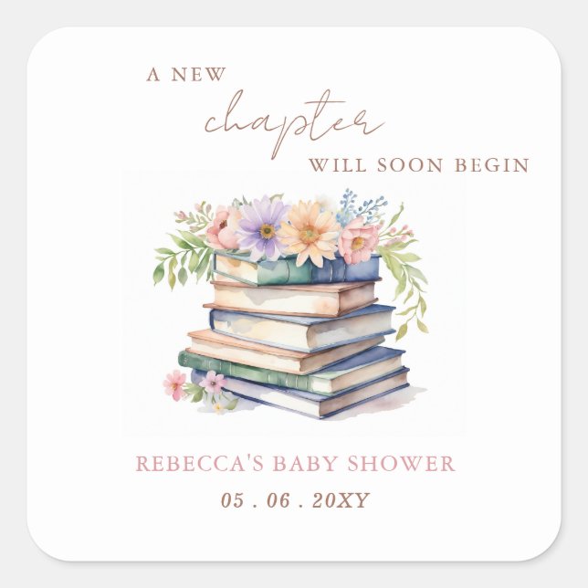 New Chapter Story book Gender Neutral Baby Shower Square Sticker (Front)
