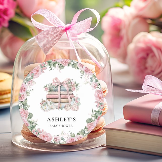 New Chapter Storybook Floral Baby Shower Classic Round Sticker (Creator Uploaded)
