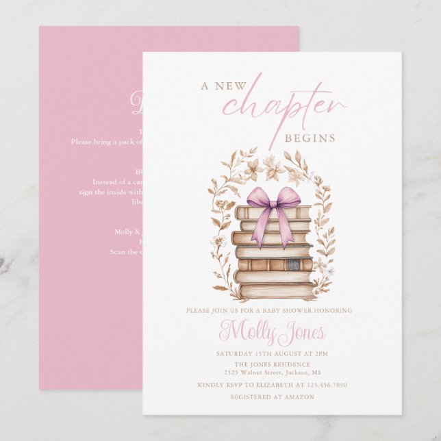New Chapter Storybook Pink Baby Shower All In One Invitation (Front/Back)