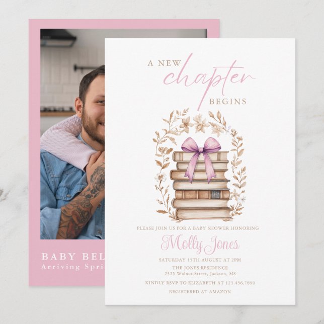 New Chapter Storybook Pink Baby Shower Photo Invitation (Front/Back)