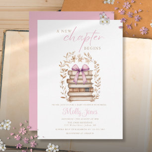 New Chapter Storybook Pink Bow Baby Shower Invitation