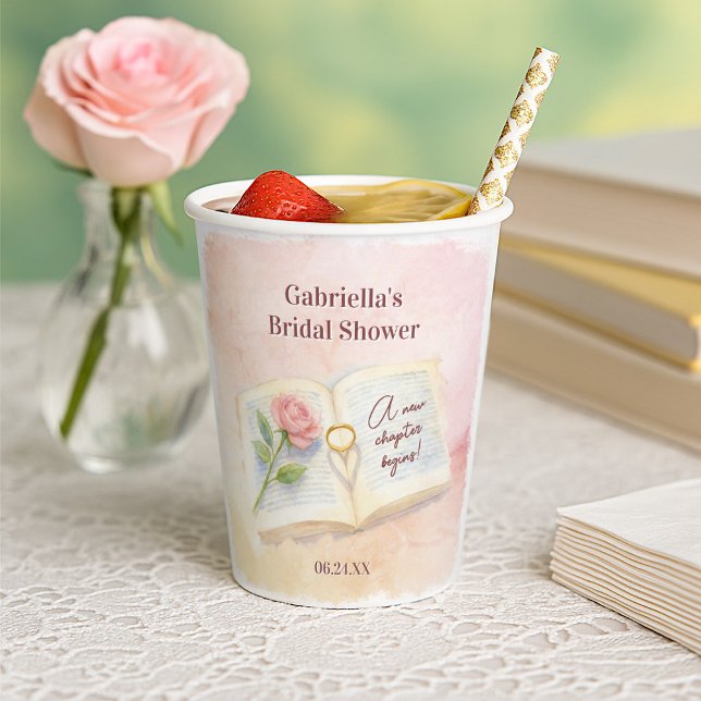 New Chapter Storybook Pink Rose Bridal Shower Paper Cups (Creator Uploaded)