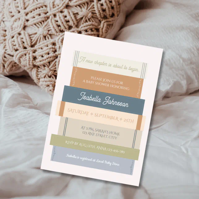 New Chapter Storybook Stack Book Lover Baby Shower Invitation | Zazzle