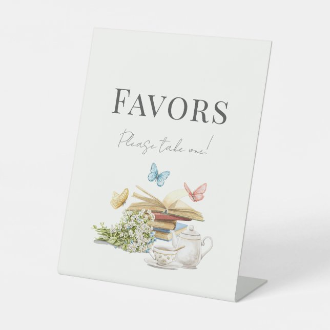 New Chapter Tea Book Baby Shower Favors Pedestal Sign (Front)