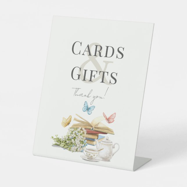 New Chapter Tea Book Bridal Shower Cards & Gifts Pedestal Sign (Front)