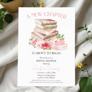 New Chapter   Tea & Books Watercolor Bridal Shower Invitation