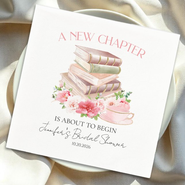 New Chapter | Tea & Books Watercolor Bridal Shower Napkins (Creator Uploaded)
