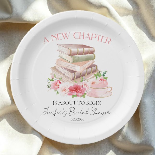 New Chapter | Tea & Books Watercolor Bridal Shower Paper Plates (Creator Uploaded)