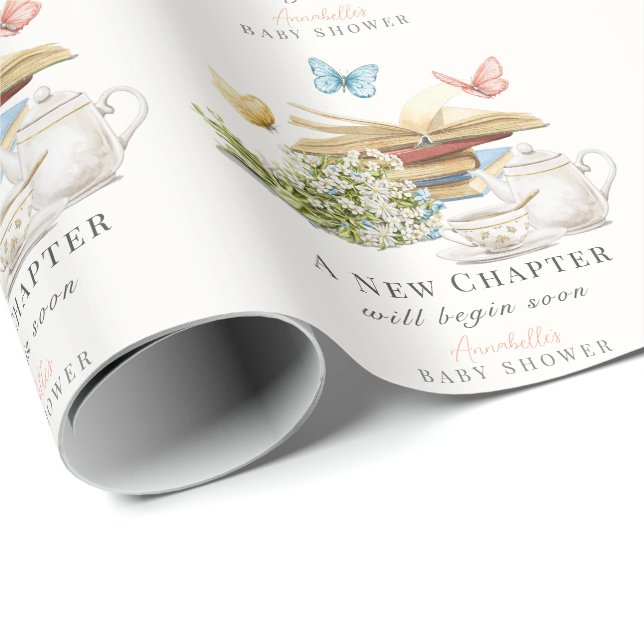 New Chapter Tea Butterfly Storybook Baby Shower Wrapping Paper (Roll Corner)