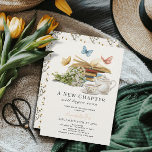 New Chapter Tea Set Butterflies Book Baby Shower Invitation