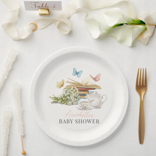 New Chapter Tea Set Butterflies Book Baby Shower Paper Plates (Wedding)