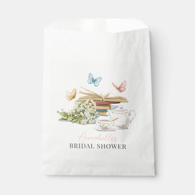New Chapter Tea Set Butterflies Book Bridal Shower Favor Bag (Front)
