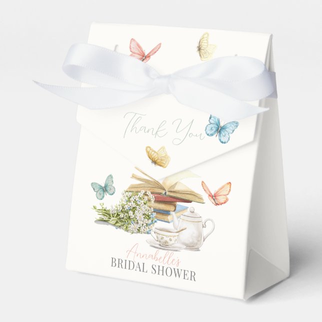New Chapter Tea Set Butterflies Book Bridal Shower Favor Boxes (Front Side)