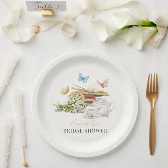 New Chapter Tea Set Butterflies Book Bridal Shower Paper Plates (Wedding)