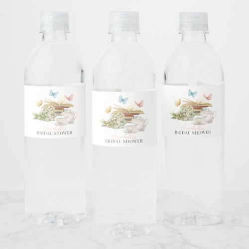 New Chapter Tea Set Butterflies Book Bridal Shower Water Bottle Label