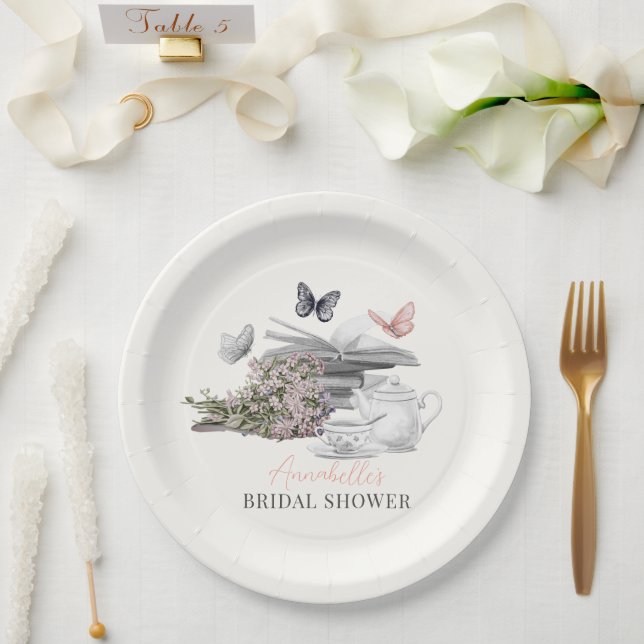 New Chapter Tea Set Pink Book Bridal Shower Paper Plates (Wedding)