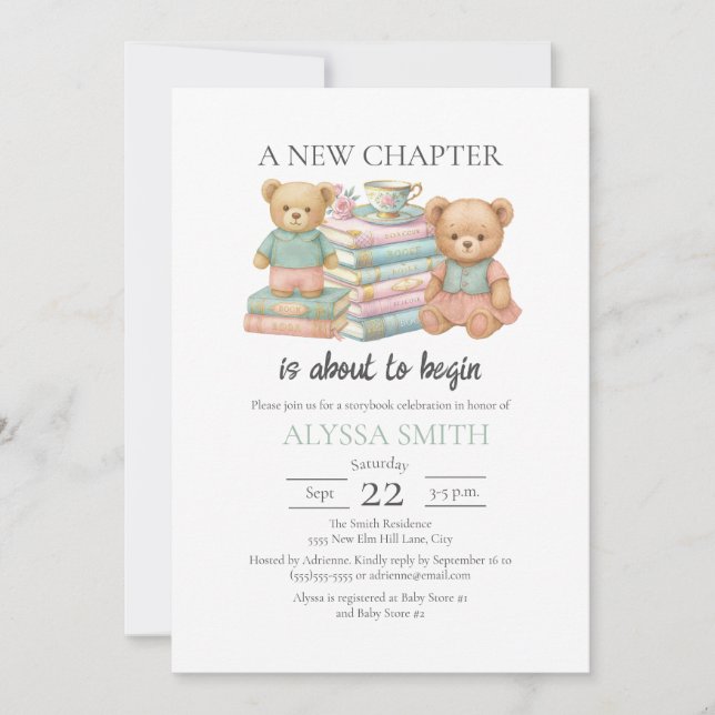New Chapter Teddy Bear Storybook Baby Shower Invitation (Front)