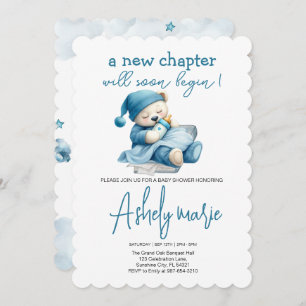 New Chapter Teddy blue boy baby shower Bear Invitation
