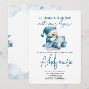 New Chapter Teddy blue boy baby shower Bear Invitation