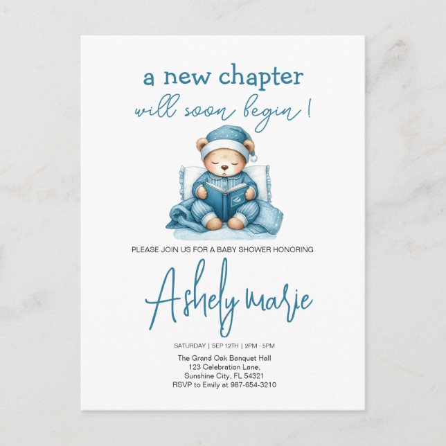 New Chapter Teddy blue boy baby shower Bear Postcard (Front)