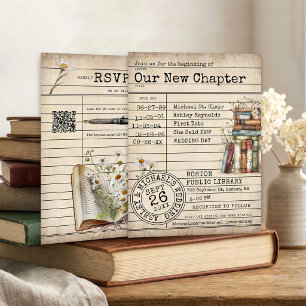 New Chapter Vintage Library Books Floral Wedding Invitation