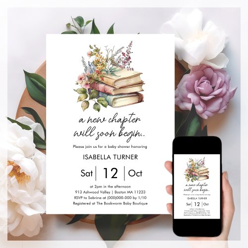 New Chapter  White Book Baby Shower Invitation