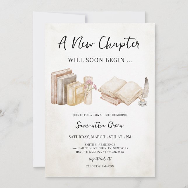 New Chapter Will Soon Begin Baby Shower Invitation (Front)