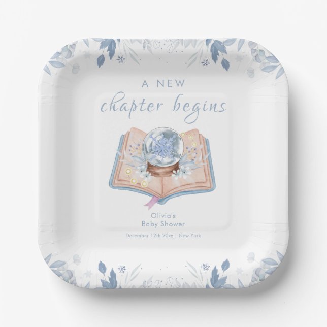 New Chapter Winter Floral Snowball Baby Shower  Paper Plates (Front)