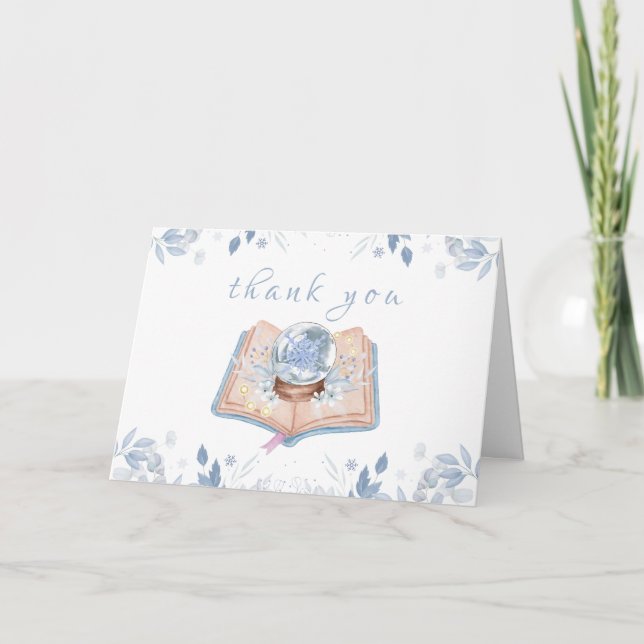 New Chapter Winter Floral Snowball Baby Shower  Thank You Card (Front)