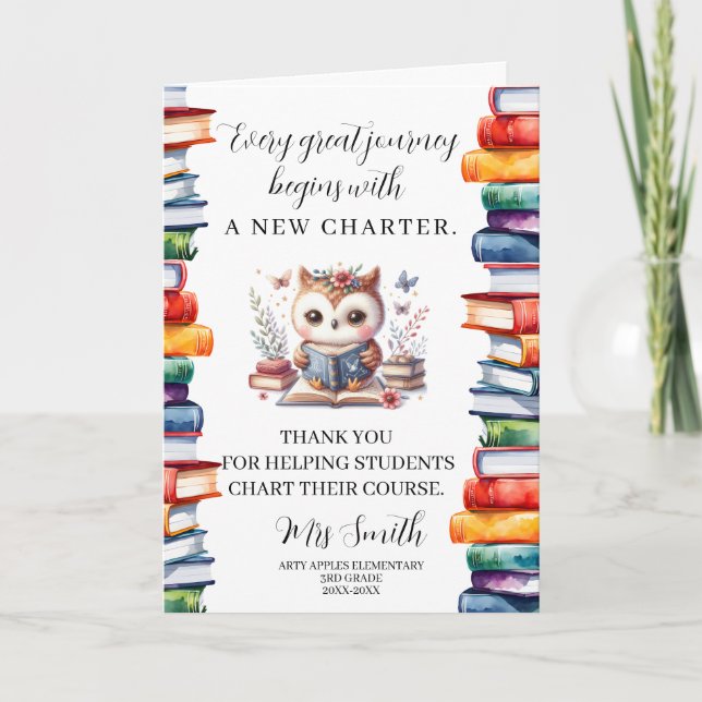 New Charter Teacher Appreciation Book Quote Gift  Card (Front)