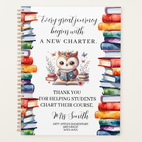 New Charter Teacher Appreciation Book Quote Gift  Planner
