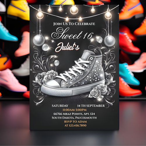 New Chic Shoe Girl Sweet 16 Sneaker Ball Birthday Invitation