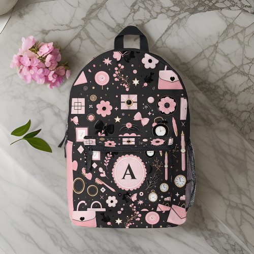 new chic stylish girl pretty monogram black school printed backpack