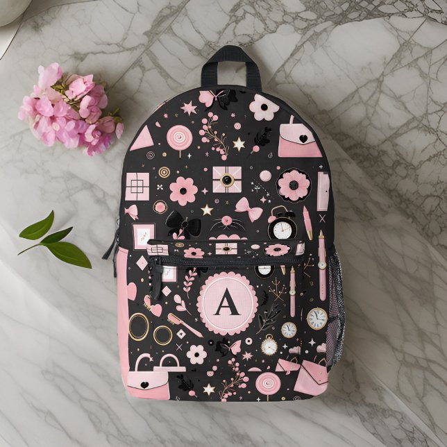 new chic stylish girl pretty monogram black school printed backpack (Creator Uploaded)