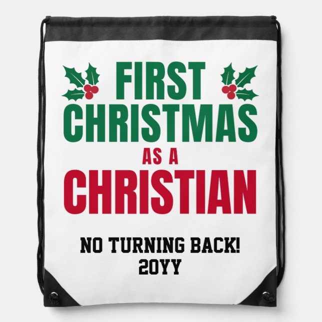 NEW CHRISTIAN FIRST CHRISTMAS DRAWSTRING BAG (Front)